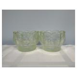 2 Green glass Pedestal Bowls