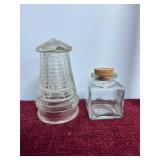 Vintage clear glass candy container lighthouse & s