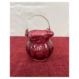 vintage hand-blown cranberry glass basket