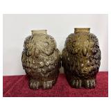2 vintage Wise Old Owl glass coin banks