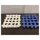 vintage Portuguese ceramic blue and white lattice