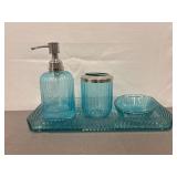 4-piece blue glass bathroom accessory set