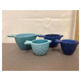 4 blue ceramic fish measuring cups