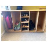 Kids wood locker closet with contents