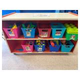 Double sided rolling shelves with contents
