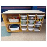 Double sided rolling shelf with contents
