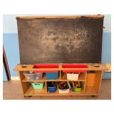 Double sided rolling chalkboard w contents
