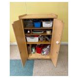 Rolling wood storage cart with contents