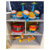 Wood shelf with contents
