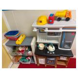 Kitchen and shelf play set with contents