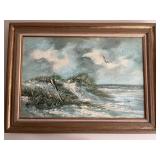 framed coastal seascape painting