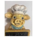 Pig chef figurine with chalk board