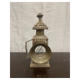 antique metal gas hand lamp with beveled glass pan