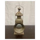 antique metal gas hand lamp with beveled glass pan