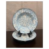 Set of marbled blue enamelware bowls