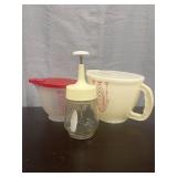 Vintage Tupperware measuring cups & glass chopper