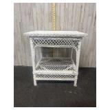 White wicker side table