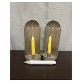 Pair of crimped tin candle sconces