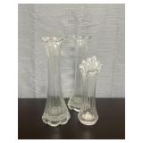 Set of 3 vintage clear glass handkerchief vases