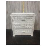 White wicker three drawer night stand