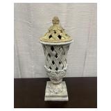 vintage lattice weave urn with matching finial lid