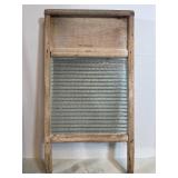 Vintage glass & wooden washboard
