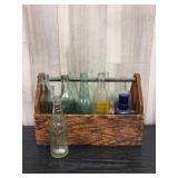 Antique wooden case & soda bottles