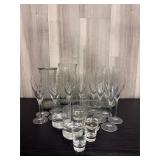 Crystal champagne glasses, vases clear glass lot