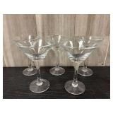 5 clear glass martini glasses