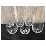 6 clear glass stemless wine glasses