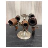 Metal pipe stand & vintage pipes