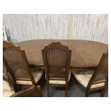vintage Henredon wood dining table and cane-back 8
