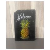 rustic hand-painted pineapple welcome slate plaque