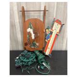 Vintage Christmas decorations, lights, power strip