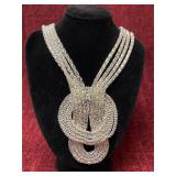 silver-tone multi-strand mesh chain statement neck