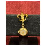 Vintage 12K Gold pin with hanging watch