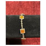 vintage sterling silver & amber link bracelet