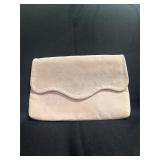 Light pink accents by Sarah suede clutch