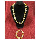 Green & pink necklace & bracelet set with silver c