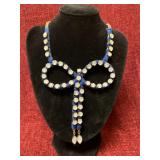 Betsey Johnson Blue Cord Bow Opalescent Rhinestone