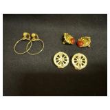 3 pairs gold toned clip on earrings