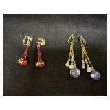2 pairs glass clip on earrings