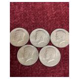 Set of 5 1971 US Kennedy Half Dollars