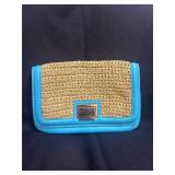 Talbots Straw and Turquoise Leather Clutch Purse