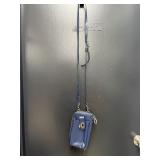 blue leather zip-around wristlet wallet