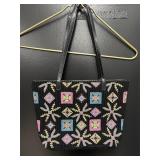 vintage black beaded shoulder tote bag