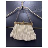 vintage cream metal mesh evening bag with ornate g