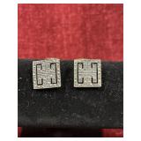 Pair of sterling silver square clip on earrings