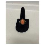 Oval coral ring 14k gold band