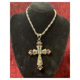 Sterling Silver Multi-Gemstone Cross Pendant